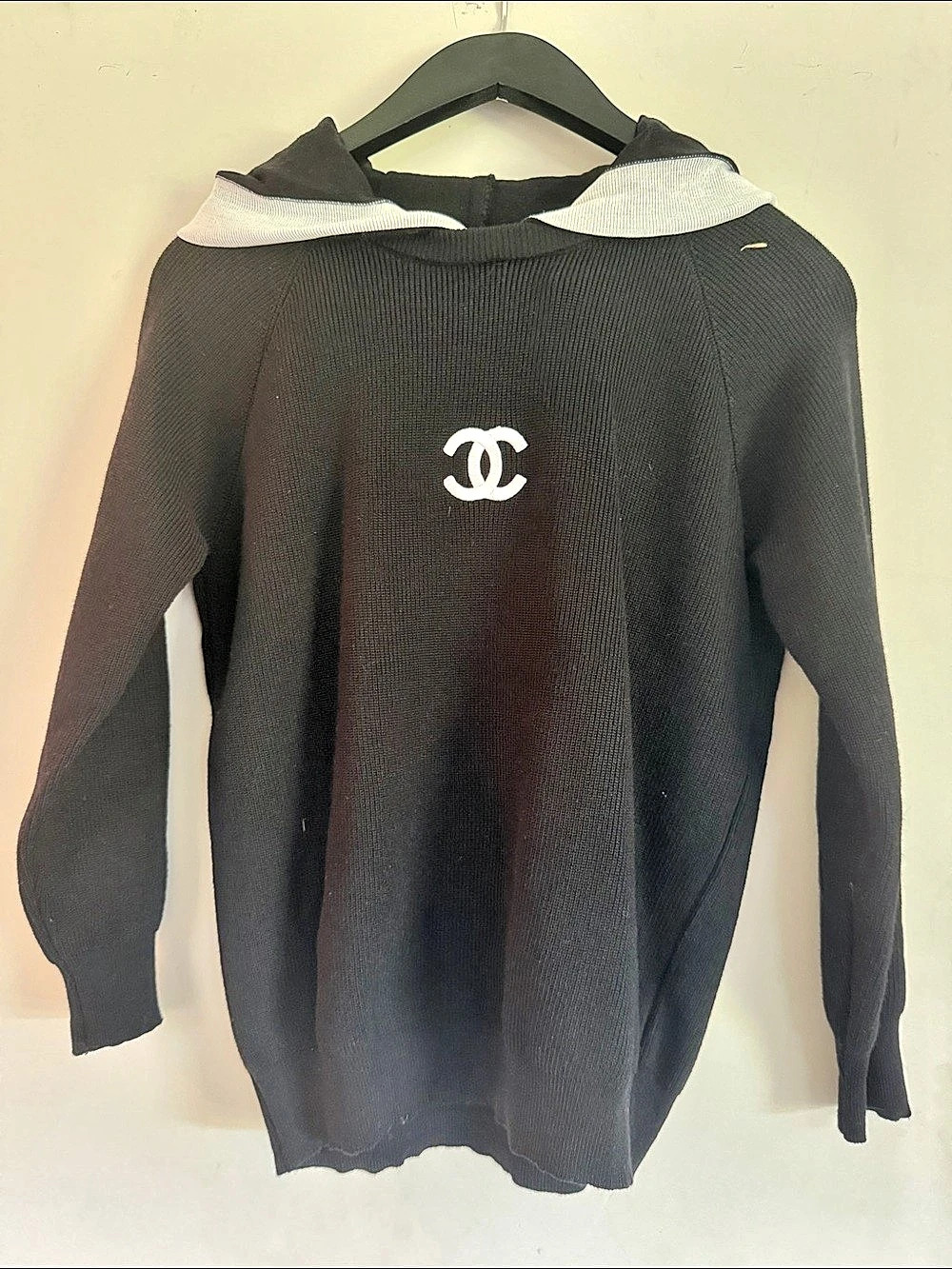 Chanel style Logo Hooded Sweater in Black & White